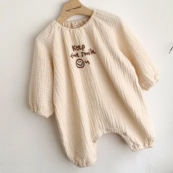 0-18M yumuşak pamuk Yenidoğan Erkek Bebek Kız Romper Yürümeye Başlayan Düz Renk Uzun Kollu Tulum Bebek Giyim