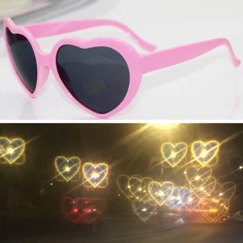 Moda Kalp Şekli Kırınım Güneş Gözlüğü Aşk Özel Efektler Unisex Parti Gözlük Gece Lambası Değişimi Kalp Şeklinde Gözlük