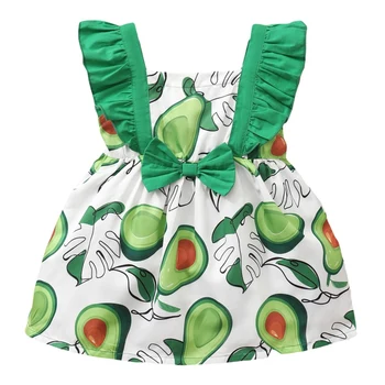 Bobora Bebek Kız yaz elbisesi çocuk Parti Elbise Giyim Çocuklar Sevimli Avokado Baskılı kolsuz üstler Yay Elbise Kızlar İçin C