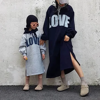 Kış yeni ebeveyn-çocuk giyim Kore versiyonu uzun büyük harf polar kazak rahat gevşek ebeveyn-çocuk giyim