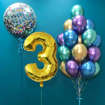 36 inç Konfeti Lateks Balonlar Krom metal bilyalar 32 inç 0-9 Dijital Folyo Balonlar Doğum Günü Düğün Parti Bebek Duş Decoras