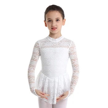Çocuk Kız Bale Elbise Jimnastik Leotard Uzun Kollu Çiçek Dantel Şekil Buz Pateni Elbise Giyim Sahne Performansı Kostüm