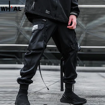 Techwear Joggers Çok Cepler Siyah Mektup Baskı Kargo pantolon Erkekler için Çok Yönlü Rahat Sonbahar Sweatpants P908