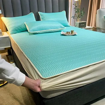 Düz Renk İpeksi Nano Lateks Kapitone Kabartmalı Yatak Koruyucu Çarşaf Tarzı Kapak Yatak Kalın Yumuşak Ped Yatak
