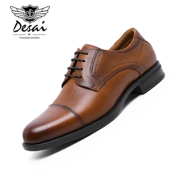 DESAI Yeni erkek Hakiki Deri Dantel-Up ayakkabı Erkekler Zarif Iş Elbise Ayakkabı Resmi Düğün Oxfords Ayakkabı Artı Boyutu 41-46