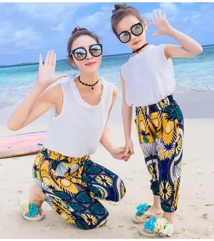 Ebeveyn-çocuk giyim kadın yaz elbisesi T-shirt yaz yeni plaj tatil plaj severler moda moda pantolon serin ve rahat