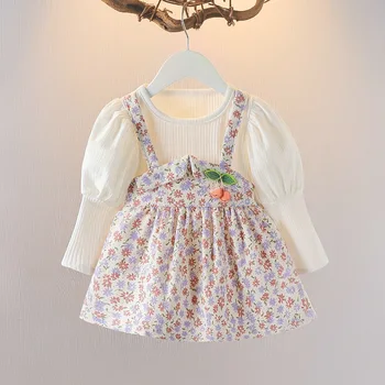 Yeni Yürümeye Başlayan Elbise Kızlar için Puf Kollu Elbiseler Çocuk Çiçek Prenses Elbise Kızlar için İlkbahar ve Sonbahar Elbise Elbise