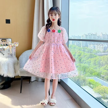 Kız çocuk yaz elbisesi Çift Katmanlı Nefes Lüks Tasarım 2022 Yeni çocuk Örgü uzun elbise Şenlikli Bebek Elbisesi ucuz prensler
