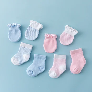 Yeni 0-12months bebek çizilmez eldiven çorap seti bebek ayak çorap