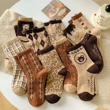 Yeni Kış Kalın Yün Sıcak Kadın Çorap Çikolata renkli Karikatür Ayı Çorap Japon tarzı Tavşan Yün Çorap kawaii çorap 35-40