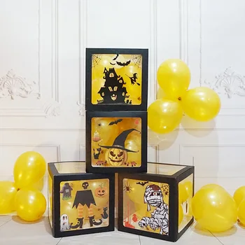 4 adet Cadılar Bayramı Balon Kutuları Siyah Şeffaf Kutu Blok Hayalet Kabak Korku Sticker Hediye Cadılar Bayramı Partisi Dekor Kaynağı