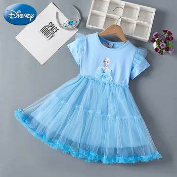 Disney Dondurulmuş Elsa Kısa Kollu Prenses Elbise Yaz Kız Çocuklar Elbiseler Cosplay Doğum Günü Partisi Kostüm Vestido çocuk kıyafetleri