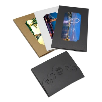 30 adet / grup 10.2 * 15 + 1cm Kahverengi Beyaz Siyah Kağıt Kartı Zarf Paketi Kutusu İçi Boş Tasarım Kraft kağit kutu Resim Kartpostal