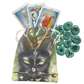 Tarot Saklama Çantası Tarot Zar Rune Kart tutucu Kanvas Çanta İpli İle 5.1 * 7.1 inç Kedi Desen hediye Çantası İpli İle