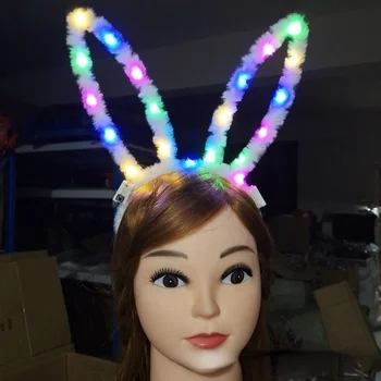 10 adet 18.5 cm LED Parlayan Sevimli Peluş Tavşan Tavşan Kulaklar Kafa Bandı Çocuk Yetişkinler Doğum Günü Düğün Festivali Noel Dekorasyon