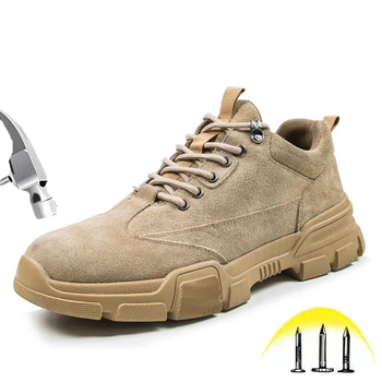 Erkek Çelik burunlu iş güvenliği botları Yıkılmaz Açık Delinme Geçirmez Güvenlik Ayakkabıları Moda Deri anti-statik Yalıtımlı Ayakkabı