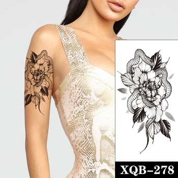 Hannah Tarzı Su Geçirmez Geçici Dövme Etiket Siyah Şakayık Çiçek Yılan Totem Sahte Dövmeler Flaş Dövmeler Kol Vücut Sanatı Kadınlar için