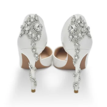 İlkbahar ve yaz yeni sivri burun rhinestones beyaz gelin düğün ayakkabı stiletto ziyafet elbise sandalet büyük boy kadın ayakkabısı