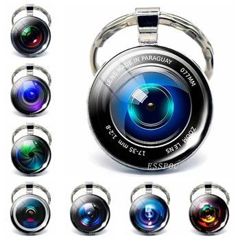 Kamera Lens Anahtarlık Deklanşör Kamera Resim Cam Cabochon Takı Metal Anahtarlık Kamera fotoğrafçının Hediyeler