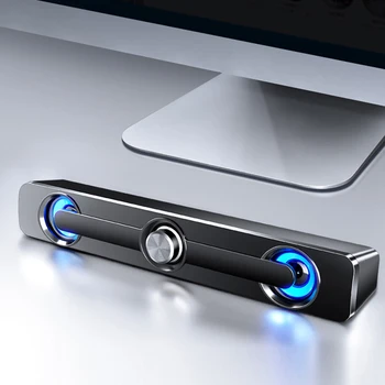 Bilgisayar aktif hoparlör USB Bluetooth/kablolu sürümleri ile ışıkları ses düğmesi masaüstü dizüstü PC oyun Stereo Mini Bar Subwoofer