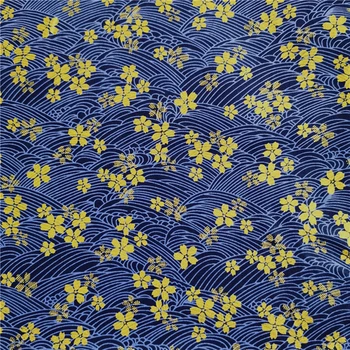 Altın mavi kiraz baskı kalın pamuklu Kumaş dıy el yapımı elbise, masa örtüsü, perde yatak, patchwork ev dekor