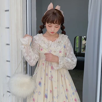 Lolita Elbise Prenses Missy Tatlı Sevimli Japon Kawaii Kız Prenses Hizmetçi Vintage Gotik Baskılı Desenler yaz elbisesi