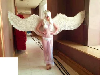 Beyaz tüy melek kanat podyum gösterisi kaynağı festivali Melek Tüy kanatları Pencere sahne ıç çamaşırı cosplay fotoğraf