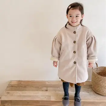 Bebek Kız Katı Palto Kış Yeni Tüm Maç Sıcak Polar Yün Hırka Zarif Uzun Ceket Çocuk Kız Moda Dış Giyim