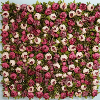 8ft x 8ft En kaliteli Lüks Kırmızı Çiçek fon Düğün Çiçek Duvar Yapay Şakayık yeşil çim ile Sahne Dekorasyon
