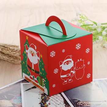 10 adet / grup Karikatür Noel Baba Noel Şeker Kutusu Kırmızı Yeşil Küp Paketi Kurabiye Kutuları Çocuklar Parti Dekorasyon Noel Kağıt Hediye Kutusu