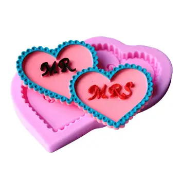 Bir Çift Kalpler MR Ve MRS Şekli 3D Silikon Fondan Kalıp Kek Çikolata Kalıp Araçları Noel Kek Dekorasyon İçin D462