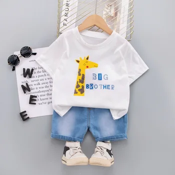2022 Yaz Bebek Kız Erkek giyim setleri Yürüyor Bebek Kısa Kollu T Gömlek Kot Şort çocuk kıyafetleri Çocuklar günlük kıyafetler