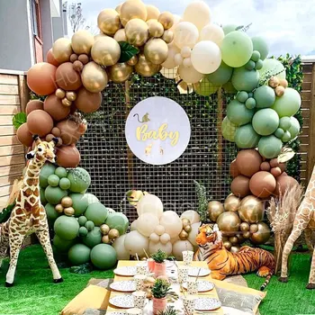 Altın Avokado Yeşil Yay Balon Garland Kemer Zinciri Kiti Mutlu Doğum Günü Safir Parti Dekor Orman Çocuklar Globos Lateks Balon Bal