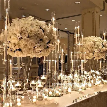 akrilik Kristal tüp mumluk 8 arms tall ucuz düğün şamdan akrilik masa üstü dekorasyon centerpieces