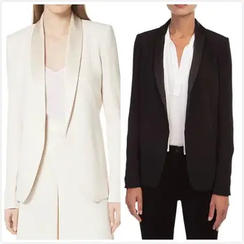 2021 Kadın Ceket Erken Bahar Yeni İpek Dikiş Siyah ve Beyaz İki renkli Rahat Ceket