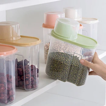 BPA Ücretsiz Gıda saklama kutusu Şeffaf Konteyner Seti Dökün Kapaklı Tahıl Tankı 1.9 L / 2.5 L Mutfak Depolama Şişeleri Kavanoz Plastik Kurutulmuş
