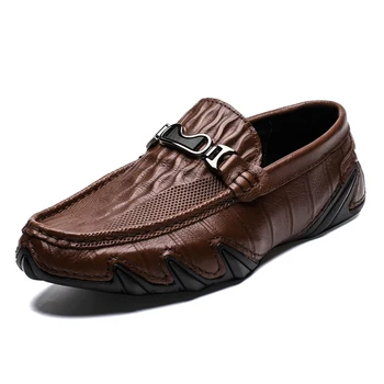 Erkek Yüksek Kaliteli İlk Katman İnek Derisi Moda Benzersiz rahat ayakkabılar Erkek Hakiki Deri Mokasen Rahat Moda Eğlence Sürüş Ayakkabı