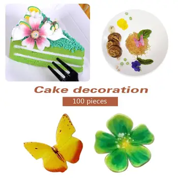 100 Adet Kelebek Çiçek Şekli Kek Pişirme Dekorasyon Yapışkan Yenilebilir Pirinç Kağıdı Gofret Kağıt Kek Tatlı Toppers