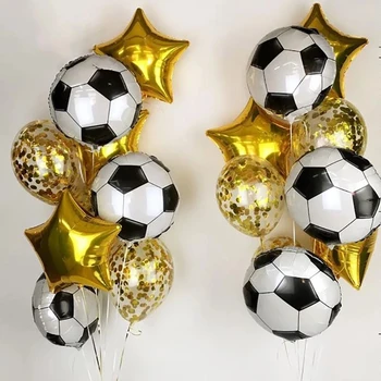1 takım Futbol Futbol Tema Parti Yuvarlak Balonlar Gümüş Konfeti Yeşil Lateks Helyum Balon Spor Karşılamak Çocuk Doğum Günü Partisi Dekoru