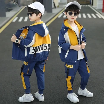 Genç Erkek Giyim Seti Çocuk Eşofman Moda pamuklu kapüşonlar Mont + T-shirt + Pantolon Çocuk Giyim takım elbise Erkek Yeni Spor