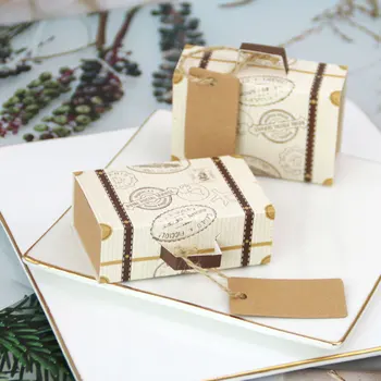 Kraft Kağıt Hediye Kutusu Ambalaj Bavul Şeker Hediye Kutusu Düğün Parti Etkinliği Hediye Kutusu Malzemeleri Küçük Hediye Kutusu
