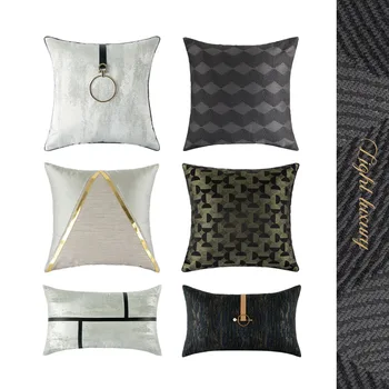 45x45 / 50x30cm modern lüks siyah minder örtüsü geometrik jakarlı yastık kanepe dekoratif gümüş doku yastık örtüsü