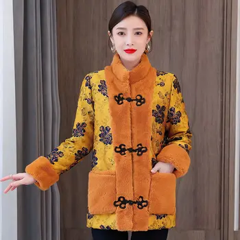 Çin Tarzı Kadın Kış Ceket Retro Pamuk Yastıklı Giyim Parkas 2021 Yeni Moda Cheongsam Ceket Tang Takım Elbise M1368