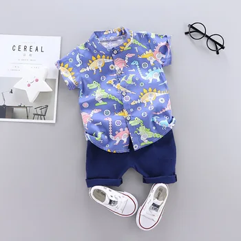 Yaz Erkek Giyim Bebek Seti Rahat Kısa Kollu Baskı Karikatür Gömlek + Şort Erkek takım elbise 2 adet