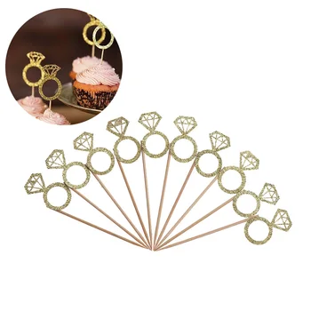 20 adet Glitter Elmas Yüzük Cupcake Kek Toppers Düğün Balo Kek Süslemeleri Satılık