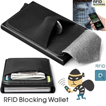 Otomatik RFID Kartları Kutusu Ultra-ince Alüminyum Cüzdan Elastik Arka Cep KIMLIK Anti-hırsızlık Tokatlamak Banka Kartı Tutucu