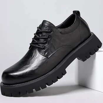 Siyah erkek ayakkabısı Kalın Taban Rahat deri sneakers Lüks Tasarımcı Katı El Yapımı Dikiş Platformu Loafer'lar Erkekler için Ücretsiz Kargo