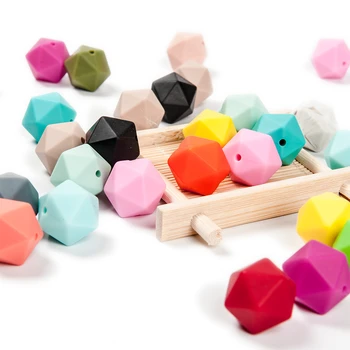 Sevimli fikir 14mm Silikon İcosahedron Boncuk 300 Adet Bebek Diş Çıkarma Çiğneme Poligon İnci Diş Kaşıyıcı Gıda Sınıfı Emzik Oyuncaklar Bebek İyi