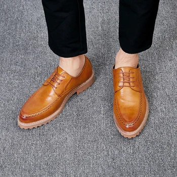 Yomior Marka İtalyan Tarzı Moda rahat ayakkabılar Kaliteli Resmi Elbise deri ayakkabı Dantel-Up İş Vintage Loafer'lar Brogue Ayakkabı