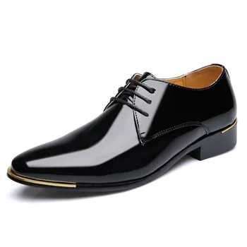 Büyük Boy 38-48 Beyaz Siyah erkek İş Elbise rahat ayakkabılar Erkekler için Patent Deri Oxfords Moda Parti Düğün Erkek Ayakkabı 2.5